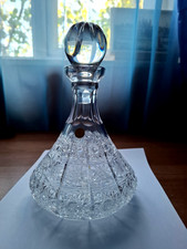 Luxurious Vintage Bohemian Hand Cut Queen Lace Crystal Glass Ship Decanter.