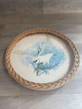 Vintage Imperial Melamine Base Small Round Tray Barn Owl  Wicker