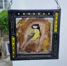 Stained Glass Great Tit Bird Leaded Suncatcher hanging panel birds