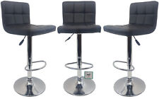 Black Bar Stools, 3 chairs, Faux Leather, swivel, height adjustable, set of 3
