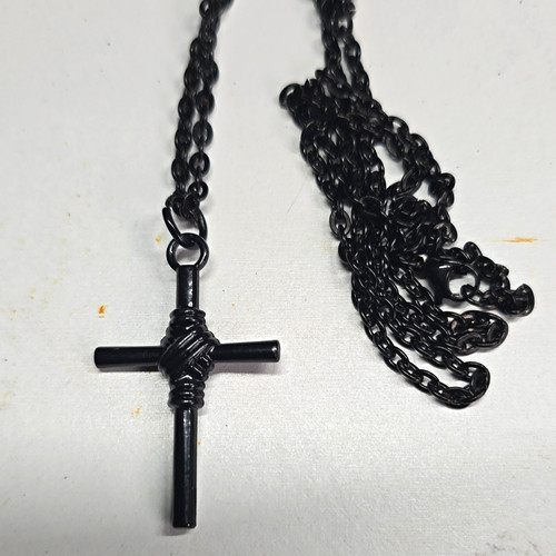 Black metal cross pendant - black,