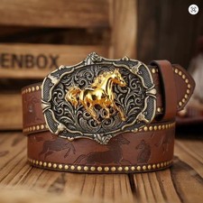 Western Horse Belt Gold Buckle