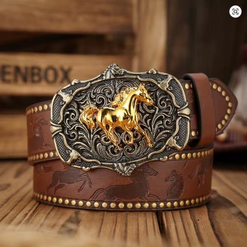 Western horse belt gold buckle - horse,