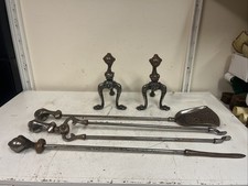 Vintage Chrome fire Companion Claw tongs shovel poker Dogs fireside Fireplace