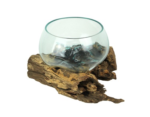 Melted glass bowl teak - bowl, on