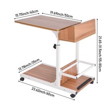 Rolling Height Adjustable Side Table Storage Laptop Table Overbed Bedside Desk