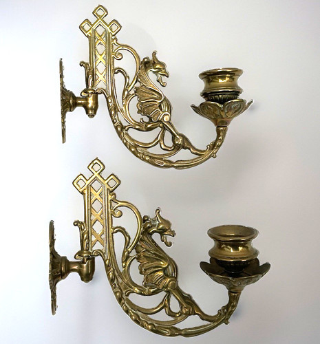 Pair antique griffin brass - antique,