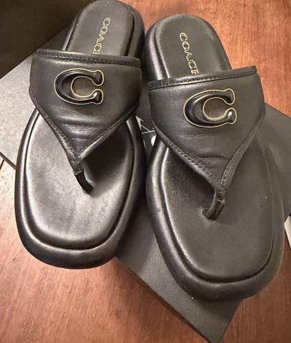 Coach black leather slide - black,