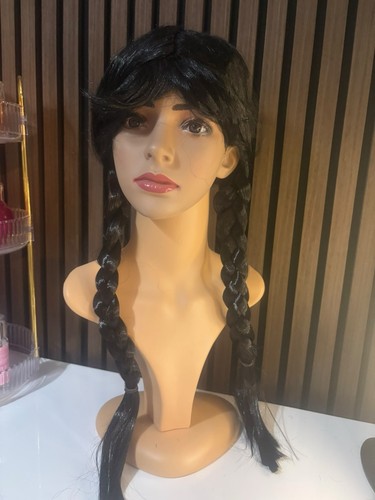 Black braided pigtail wig two - braided,