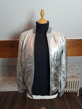 SILVER LEATHER BOMBER JACKET