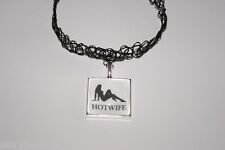  'HOTWIFE' Logo Black PVC Choker Necklace Jewellery Slut Cheating Wife Swinger