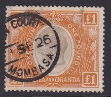 Kenya & Uganda. 1922. SG 95, £1 black & orange. Used. Cat £325.
