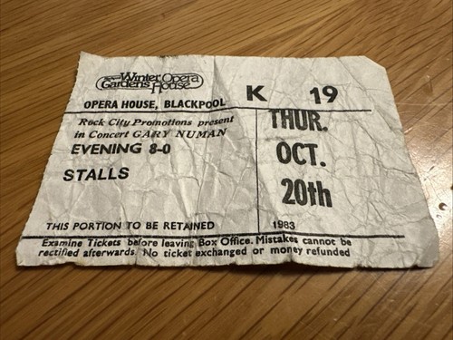Gary numan concert ticket from - numan,
