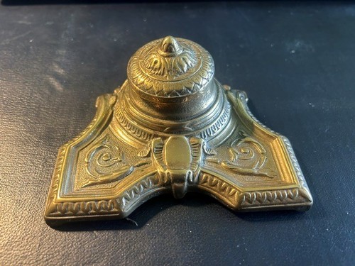 Antique brass inkwell - antique,
