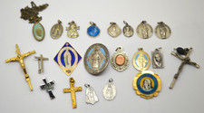 21 x vintage Holy Saint Medals Crucifix badges Medallions Roman Catholic Church