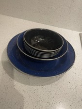 Set Of 6 14cm Enamels Bowls An18.5cm Bowl And A 25 Cm Bowl For Camping