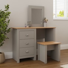 Dressing Table Set With Stool Mirror 3 Drawers Make Up & Hair Vanity Desk Grey