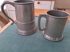 Two Old Pewter Tankards His and Hers ..  Used.. Glass Bottom.. About 1960