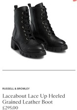 Russell & Bromley Laceabout Black Lace Up  Grained leather Boot Uk7 Rrp  £295