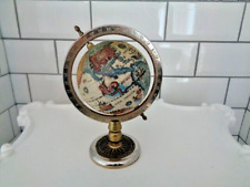 Desk Globe Vintage 1950s to 1970s 8.5ins Tall Crome and Brass Used