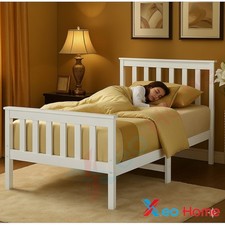 Single 3ft Wooden Bed Frame with Mattress Solid White Pinewood Bedroom Furniture