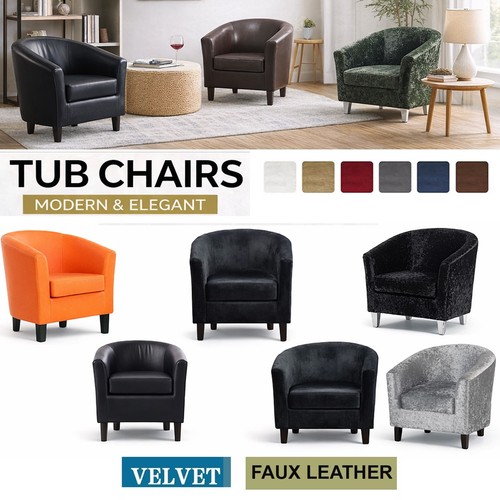 Tub chair velvet faux leather - faux,