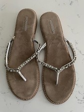 Monsoon Silver Beaded Diamonté Flip-Flops Thong Sandals Size EUR 41 UK 7