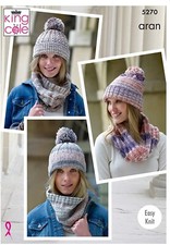 King Cole Aran Knitting Pattern - 5270 Snoods & Hats