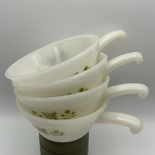 Vintage Soup Bowls With Handles - Anchor Hocking ‘Fire King’ Milk Glass x 4