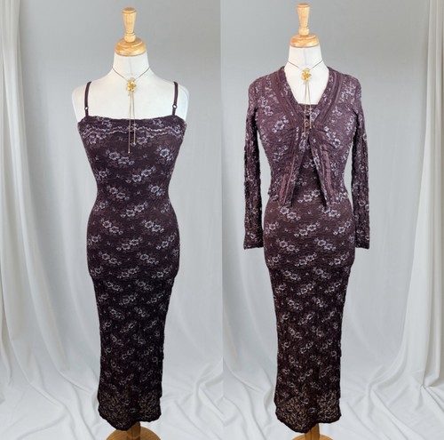 Brown floral lace piece set - lace,