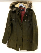 Barbour Wax Parka jacket womens UK 10 Olive Green Hooded 540