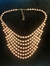 VINTAGE BIB NECKLACE PEACH APRICOT FACETED GLASS GOLD TONE CLEOPATRA STYLE 1980s