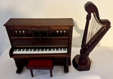 Handmade Vintage Dolls House Piano & Harp 1.12 Scale