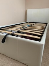 3ft Ottoman Bed Lift-Up Faux Leather, White, Single Storage