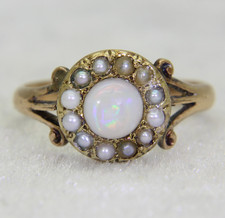 Antique Opal and Pearl Cluster 9ct Rose Gold Ring size O ~ 7 1/4