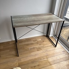 Wooden Folding Computer Desk with Industrial Metal Frame