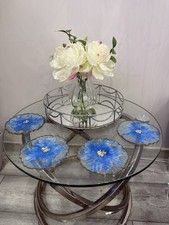 Handmade Resin Coaster Set Of 4 Elegant Blue Gold