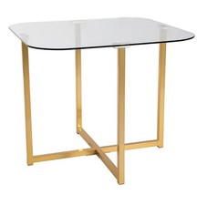 4 Seater Dining Table Glass Gold Estelle Compact 87cm Square - New Boxed