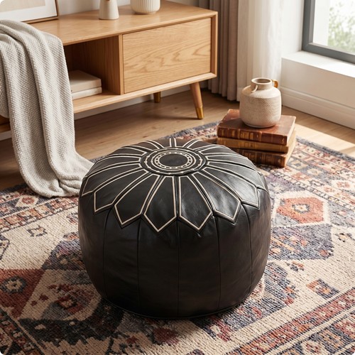 Ottoman pouf leather - ottoman,