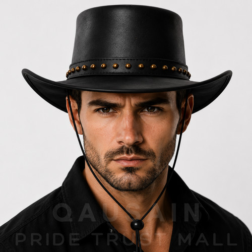 Men black studded - men's, genuine
