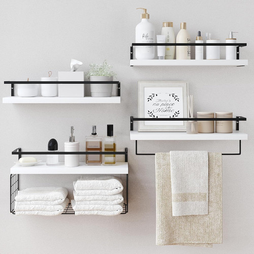 White wood floating shelves - white,
