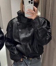 Zara black faux leather - faux, bomber