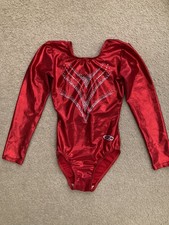 Girls Long Sleeve Red Gymnastics Leotard by The Zone. Size UK32 / 10-11 Yrs.