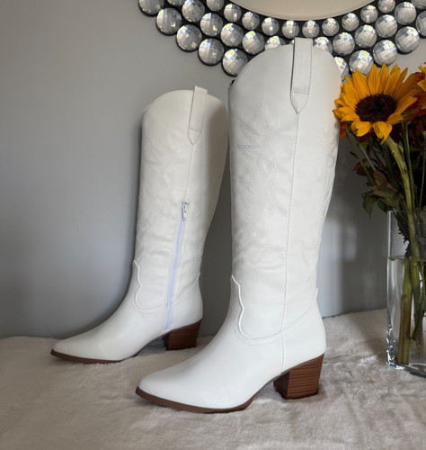 Womens white knee high boots - white,