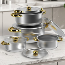 10pc INDUCTION PAN SET GLASS LIDS STAINLESS STEEL KITCHEN COOKWARE POT