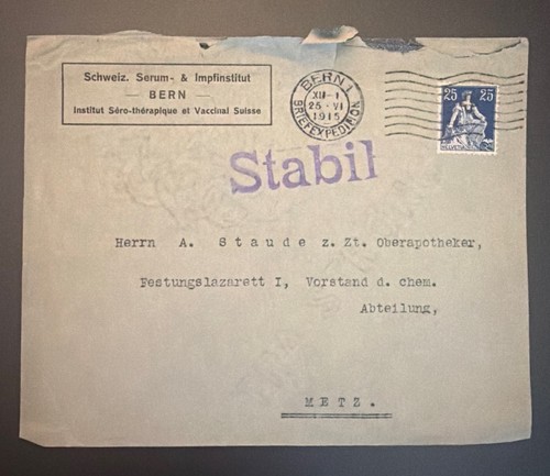 1915 wwi cover swiss - swiss, serum