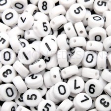100 Pcs -  7mm White Number Beads Round Alphabet Style Craft Kids Beading F101