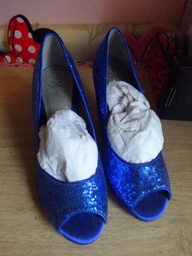 Blue glitter heels worn once - glitter, heels.