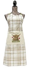 2pcs Highland Cow Aprons Cotton Men Women Chefs Butcher Cooking Baking BBQ Green