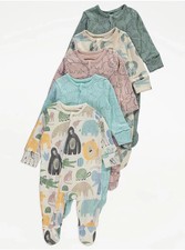 5 Pack Zip Sleepsuits 0-3 months Babygrow Boys Girls 100% Cotton Pastel George